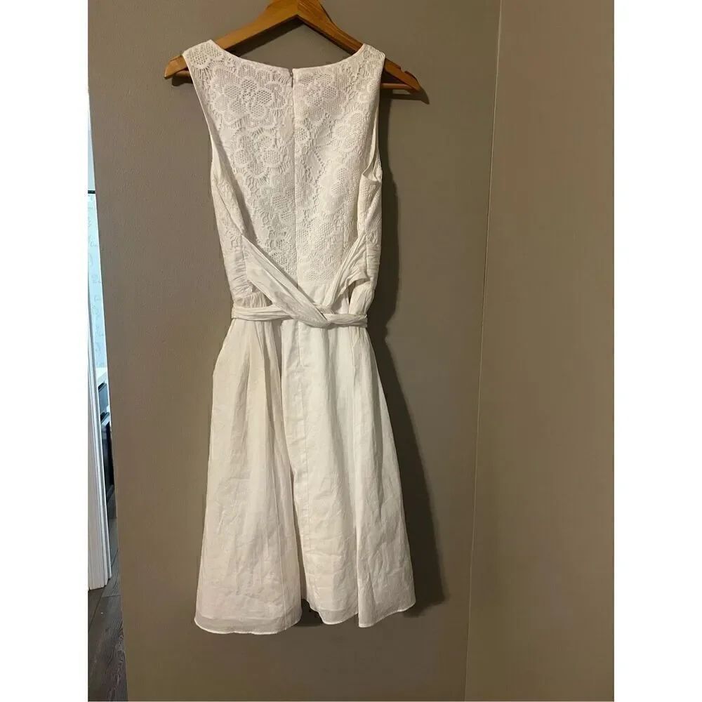 Adrianna Papell Women’s Size 12 Lace Overlay Tie Waist Sleeveless Dress White - Picture 7 of 9